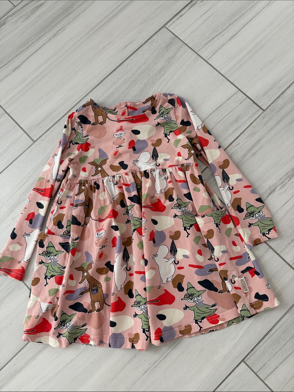Moomin Characters Pink Cotton Kids' Casual Long Sleeved Skater Dress Size 110CM
